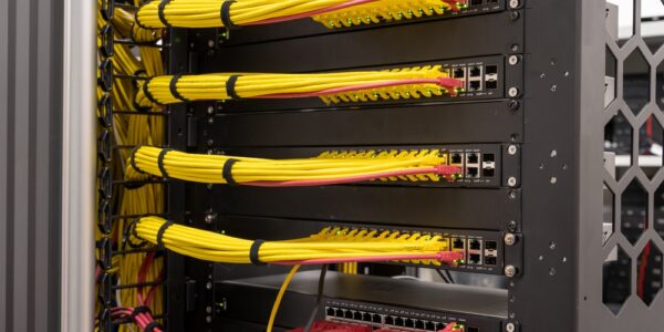 Close,Up,On,Neat,And,Tidy,Patched,Network,Cables,,Rj45,